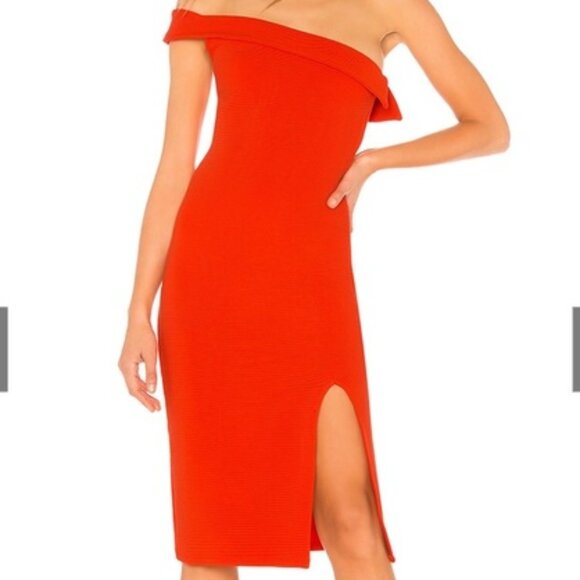 NBD Women's Red Off-Shoulder Midi Dress Small - Picture 7 of 7